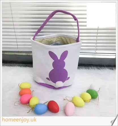 Adorable bunny-themed Easter baskets made of high-quality canvas, perfect for storing toys, sweets, and eggs for children's Easter celebrations.