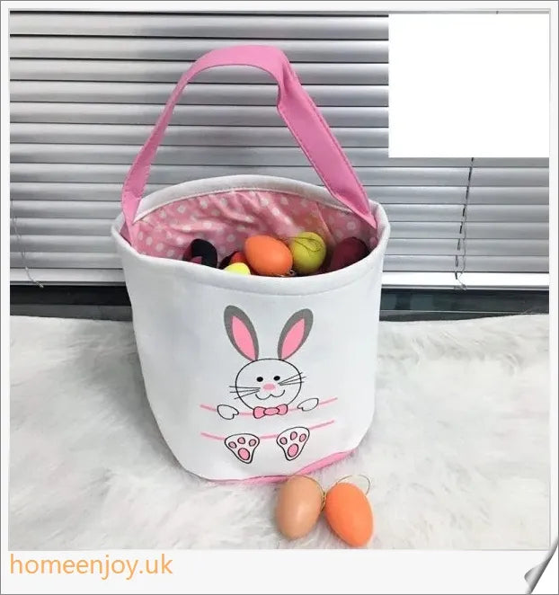 Adorable bunny-themed Easter baskets made of high-quality canvas, perfect for storing toys, sweets, and eggs for children's Easter celebrations.
