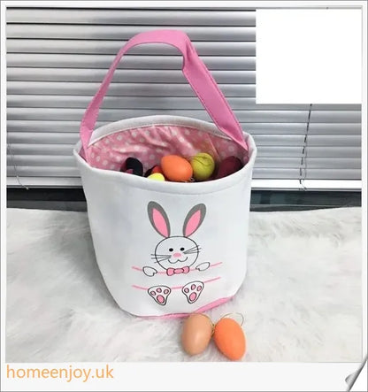 Adorable bunny-themed Easter baskets made of high-quality canvas, perfect for storing toys, sweets, and eggs for children's Easter celebrations.