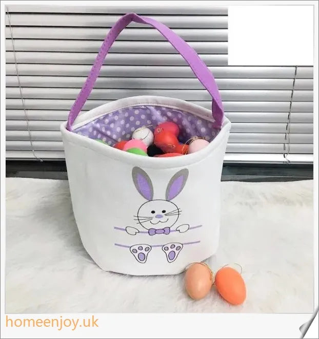 Adorable bunny-themed Easter baskets made of high-quality canvas, perfect for storing toys, sweets, and eggs for children's Easter celebrations.