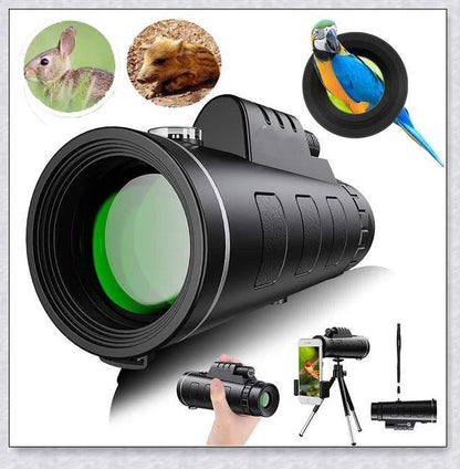 Starscope Monocular 4K with 40x magnification, smartphone holder, and tripod for high-quality outdoor photography and videography