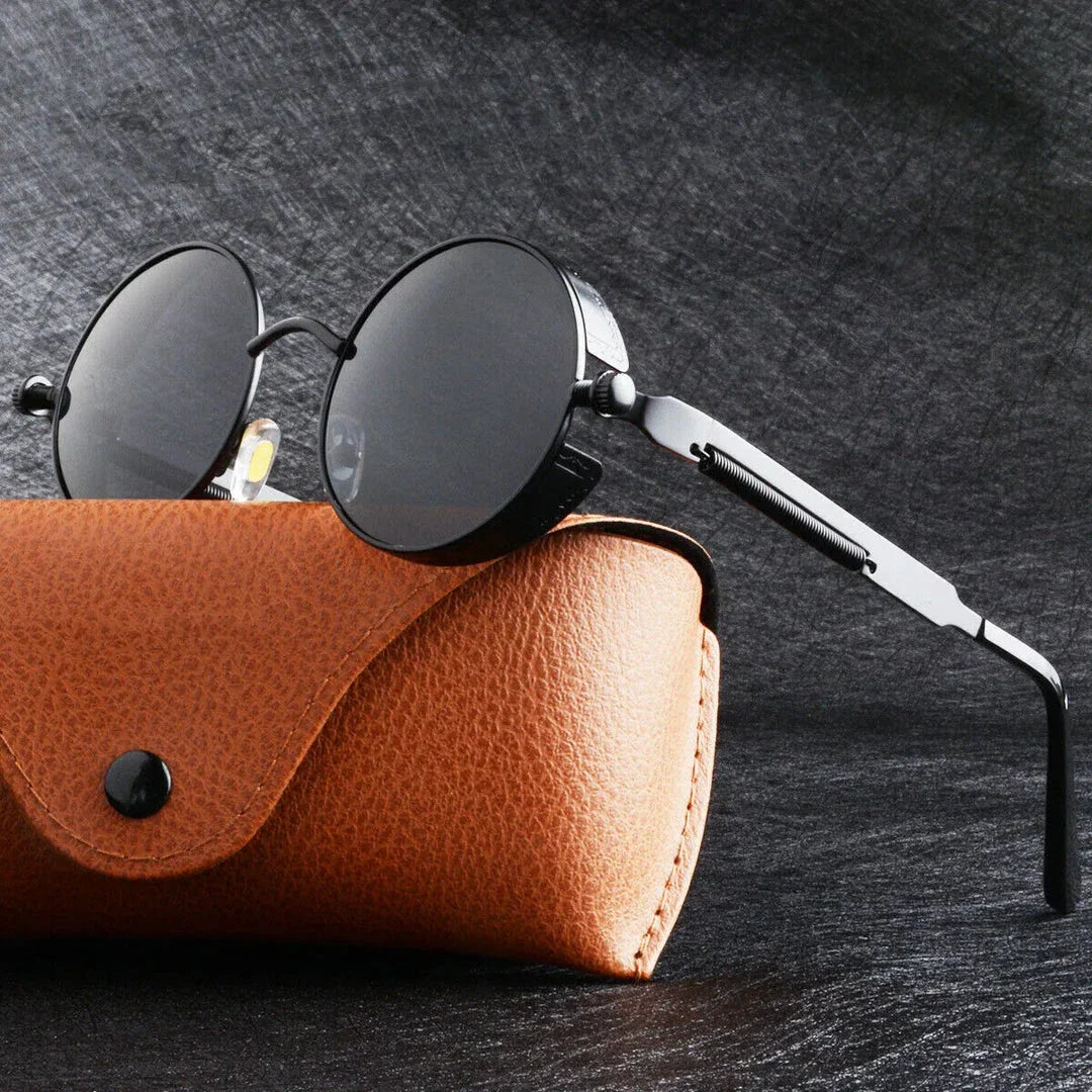 Luxury Steampunk Round Sunglasses with retro design and UV protection