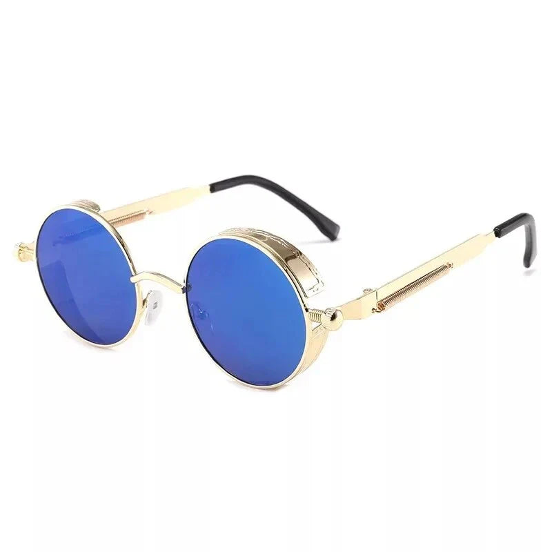 Luxury Steampunk Round Sunglasses with retro design and UV protection