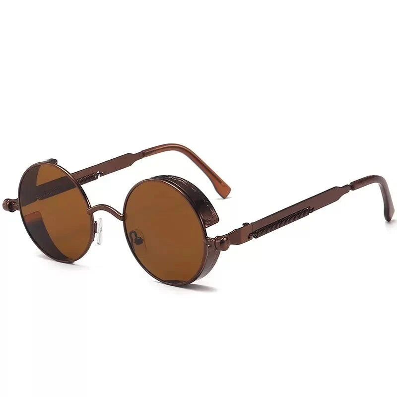 Luxury Steampunk Round Sunglasses with retro design and UV protection