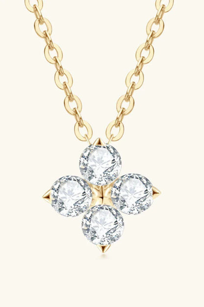 Moissanite four-leaf clover pendant necklace in sterling silver, a modern and elegant accessory with a touch of luck and charm.