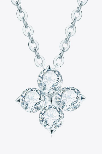 Moissanite four-leaf clover pendant necklace in sterling silver, a modern and elegant accessory with a touch of luck and charm.