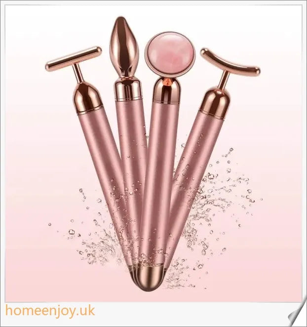 4-in-1 Vibrating Rose Quartz Face Roller for skin rejuvenation, wrinkle reduction, and improved blood circulation