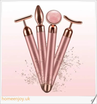 4-in-1 Vibrating Rose Quartz Face Roller for skin rejuvenation, wrinkle reduction, and improved blood circulation