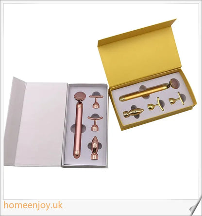 4-in-1 Vibrating Rose Quartz Face Roller for skin rejuvenation, wrinkle reduction, and improved blood circulation