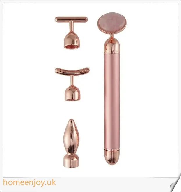 4-in-1 Vibrating Rose Quartz Face Roller for skin rejuvenation, wrinkle reduction, and improved blood circulation