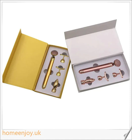 4-in-1 Vibrating Rose Quartz Face Roller for skin rejuvenation, wrinkle reduction, and improved blood circulation