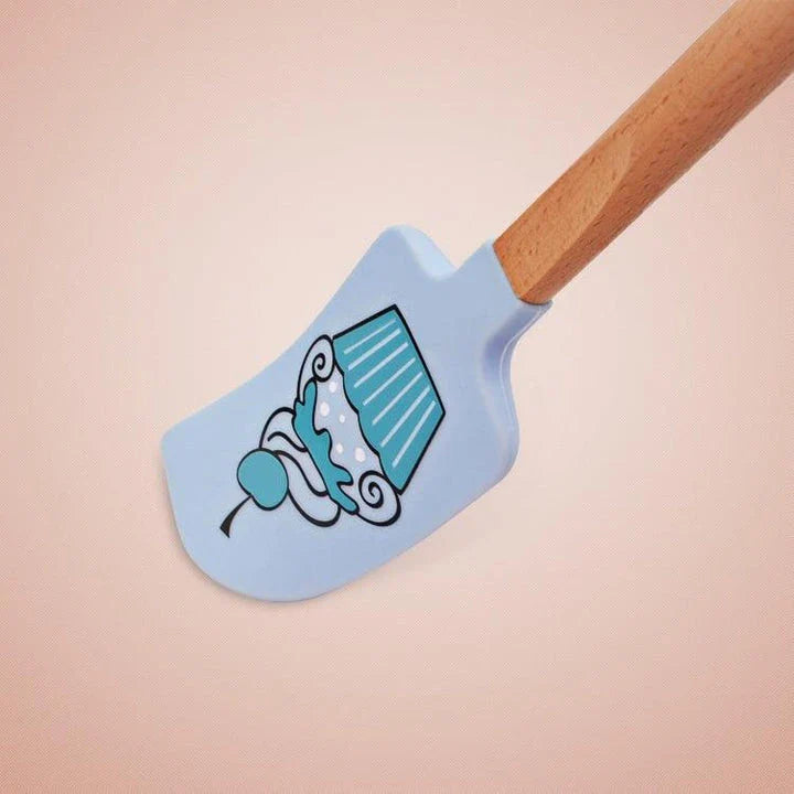 Cute cartoon heat-resistant eco-friendly silicone spatulas set with wooden handles