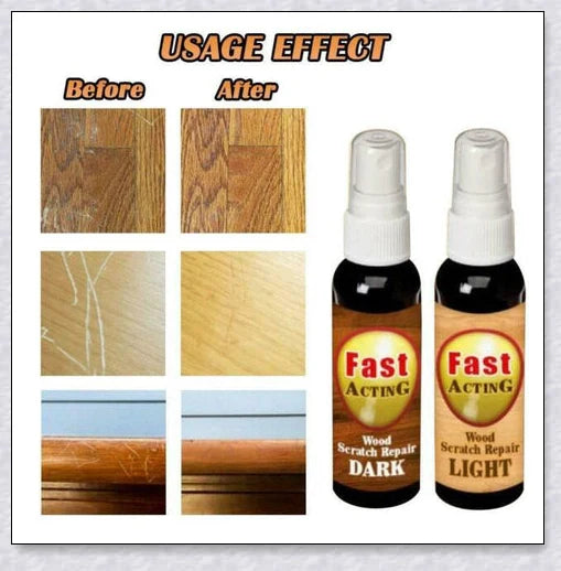 Wood Scratch Repair Spray for restoring and renewing furniture, floors, and other wooden surfaces
