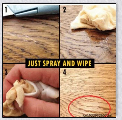 Wood Scratch Repair Spray for restoring and renewing furniture, floors, and other wooden surfaces