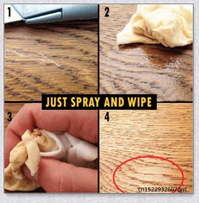 Wood Scratch Repair Spray for restoring and renewing furniture, floors, and other wooden surfaces
