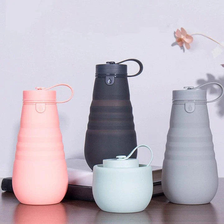 500ml Retractable Silicone Drinking Cups - Foldable Collapsible Water Bottle for Outdoor Travel and Camping