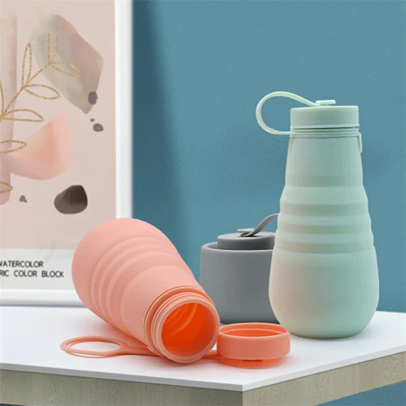 500ml Retractable Silicone Drinking Cups - Foldable Collapsible Water Bottle for Outdoor Travel and Camping