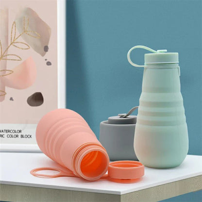 500ml Retractable Silicone Drinking Cups - Foldable Collapsible Water Bottle for Outdoor Travel and Camping