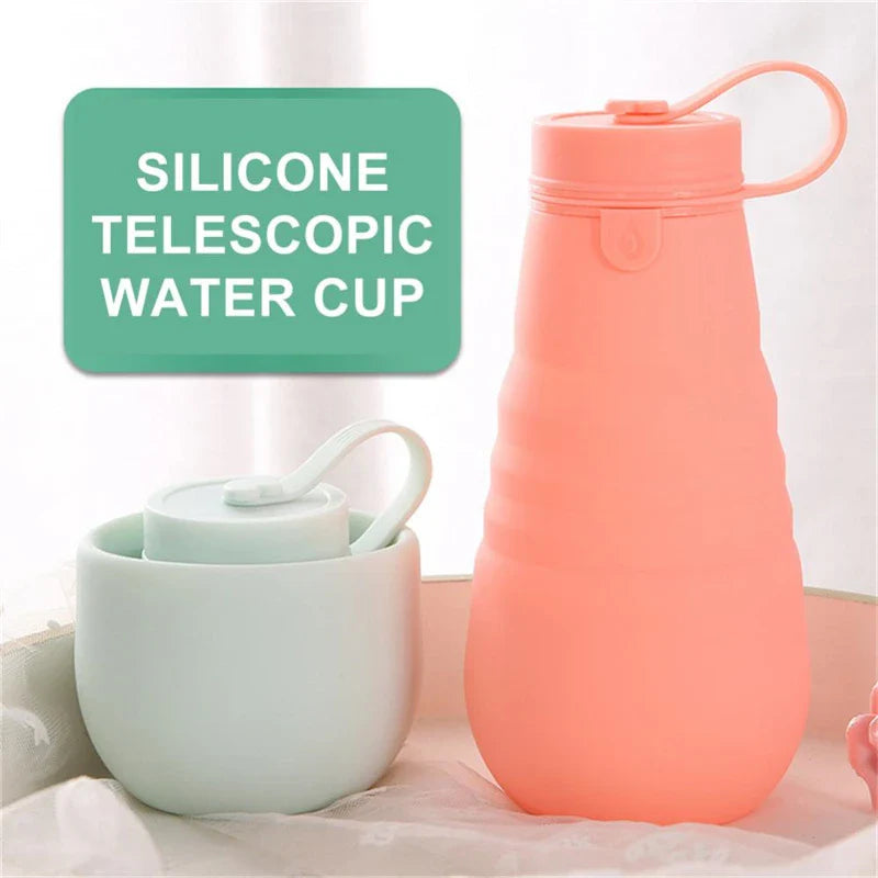 500ml Retractable Silicone Drinking Cups - Foldable Collapsible Water Bottle for Outdoor Travel and Camping