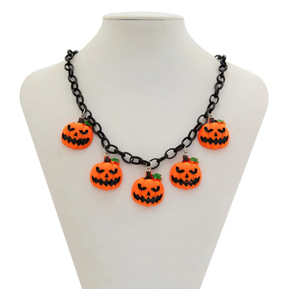 Halloween ghost pumpkin necklace with cartoon character acrylic pendant on regular chain, mixed colour 06705