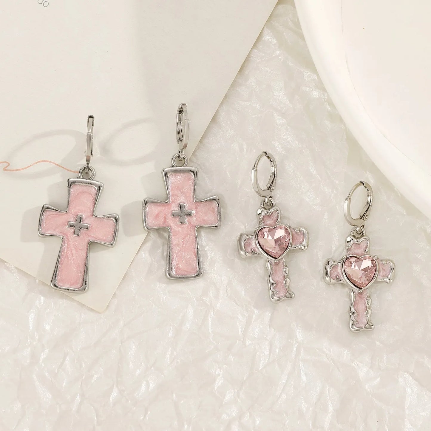 Women's geometric cross crystal drop earrings in alloy with five colour variant options