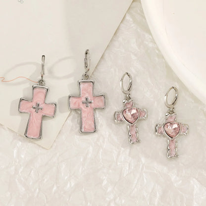 Women's geometric cross crystal drop earrings in alloy with five colour variant options