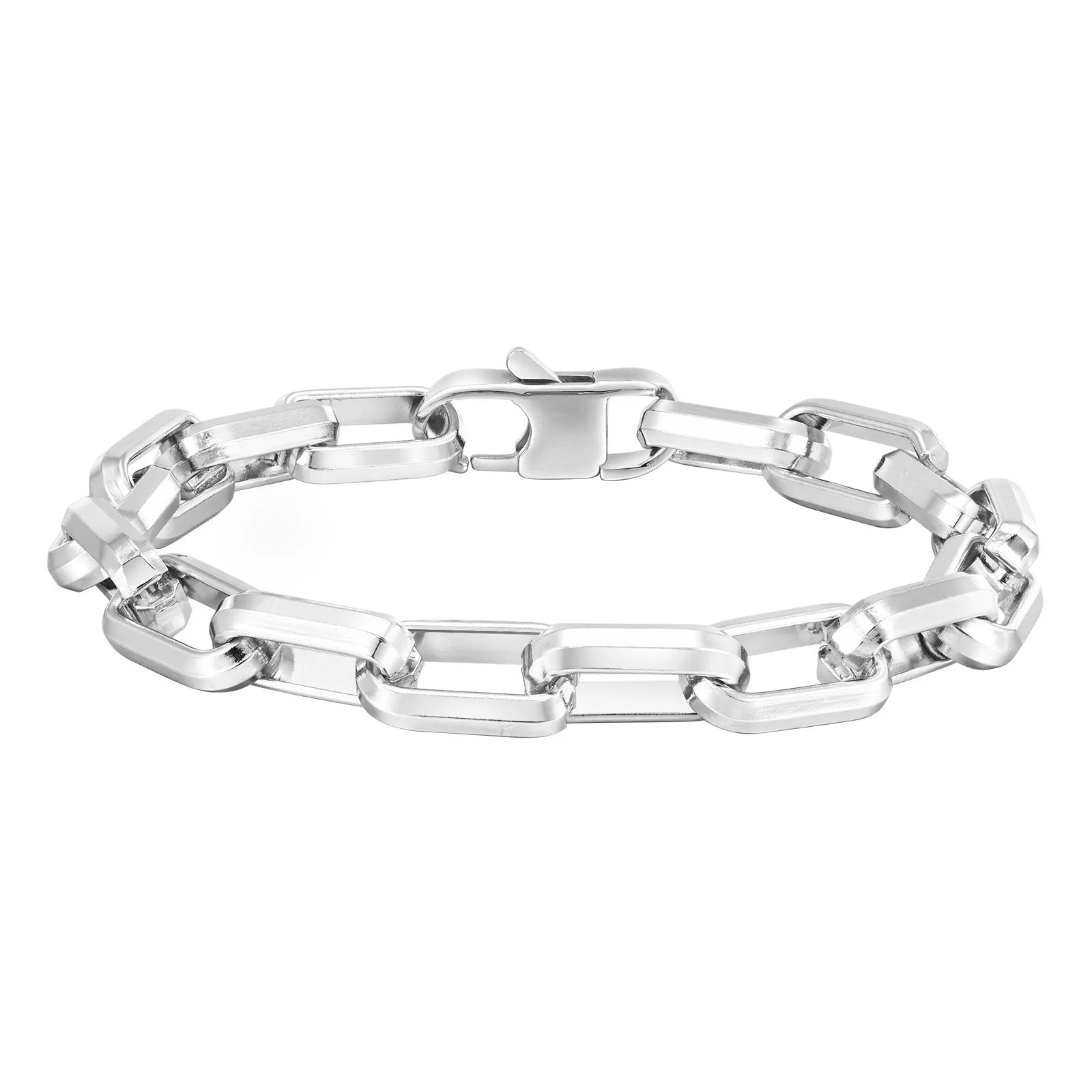Titanium steel men's bracelet with square chain design in steel colour finish