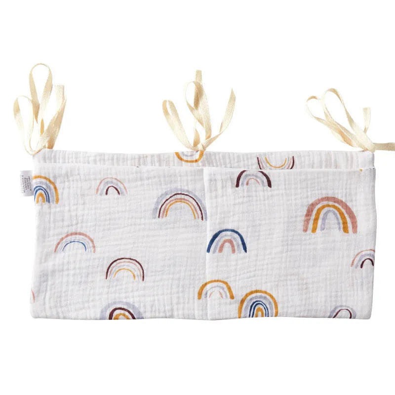 Cotton double layer baby bedside buggy storage bag in selected colour or pattern
