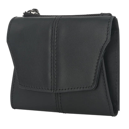 Men's brown genuine leather coin purse with a metal lock and decorative stitching in a retro style.