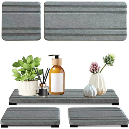 Square bathroom countertop water draining pad drying mat in diatom oil material, sizes 20x10cm and 21x10cm