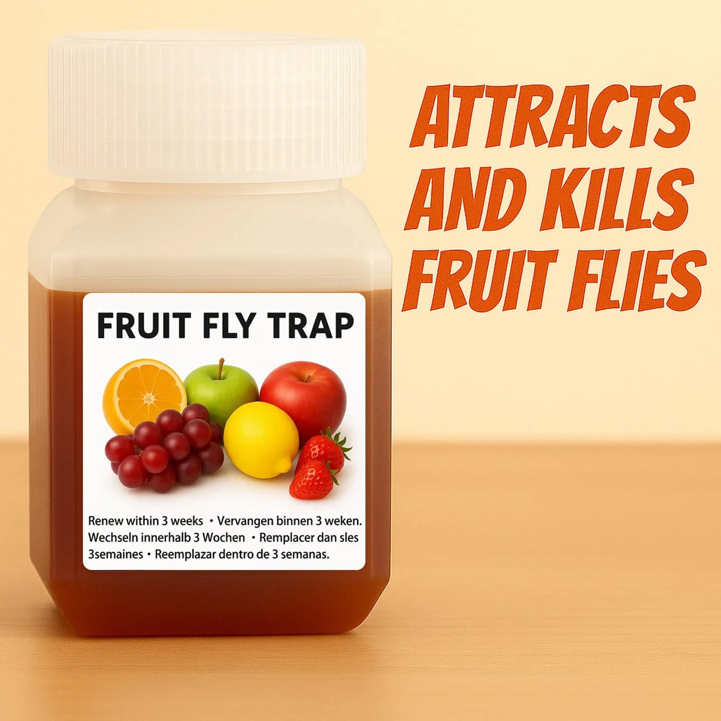 30ml bottle of fruit fly trapper bait liquid with SK003 specification label