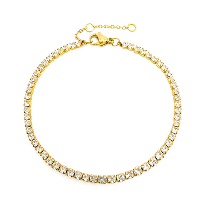 Single row round zircon tennis bracelet in stainless steel with rhinestone, 18K gold or steel colour