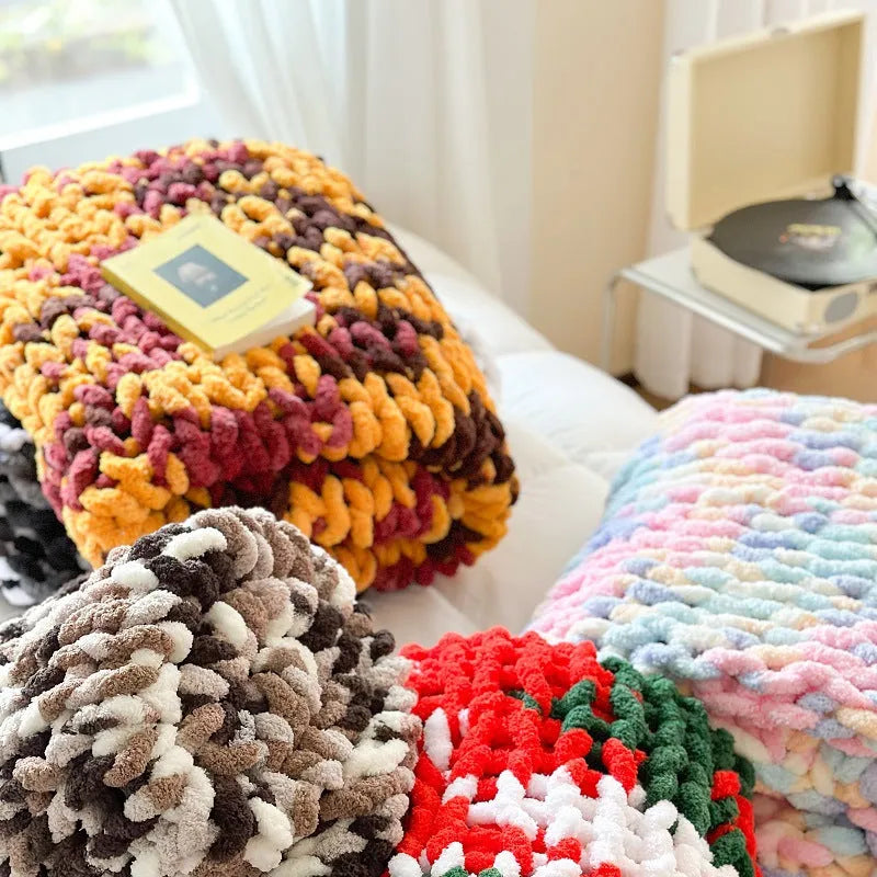 Thick Ice Bar Section Dyed Handmade Cover Blanket showing striped pattern in caramel mango colour, measuring 130x170cm