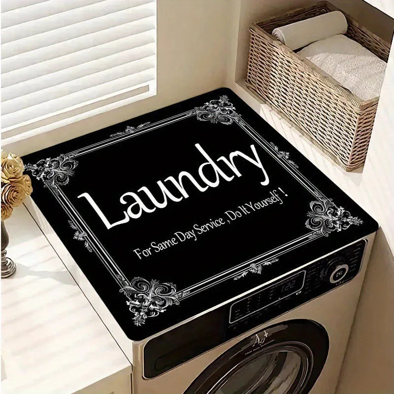 Square polyester washing machine mat with an abstract printed pattern, shown in one of eight available styles.
