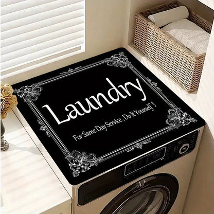 Square polyester washing machine mat with an abstract printed pattern, shown in one of eight available styles.