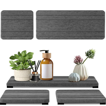 Square bathroom countertop water draining pad drying mat in diatom oil material, sizes 20x10cm and 21x10cm