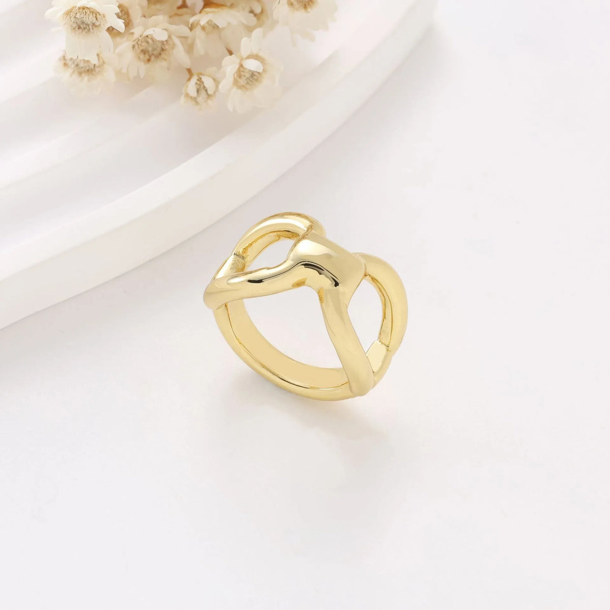 Women's titanium steel ring with hollow butterfly design and geometric pattern in gold colour