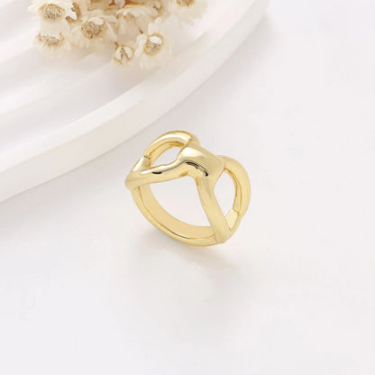 Women's titanium steel ring with hollow butterfly design and geometric pattern in gold colour