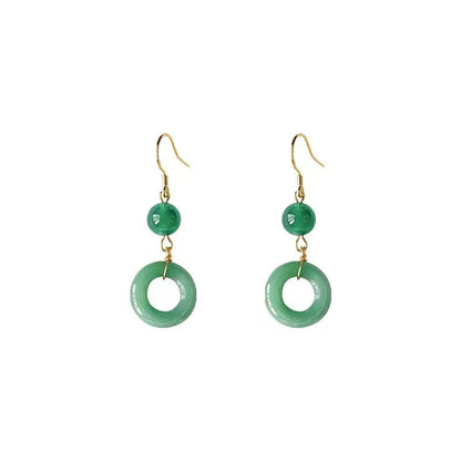Pair of green geometric peace buckle earrings with Chinese cheongsam design inspiration