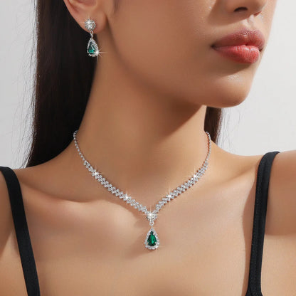 Rhinestone water drop shaped claw chain necklace and earrings jewellery set in selected colour