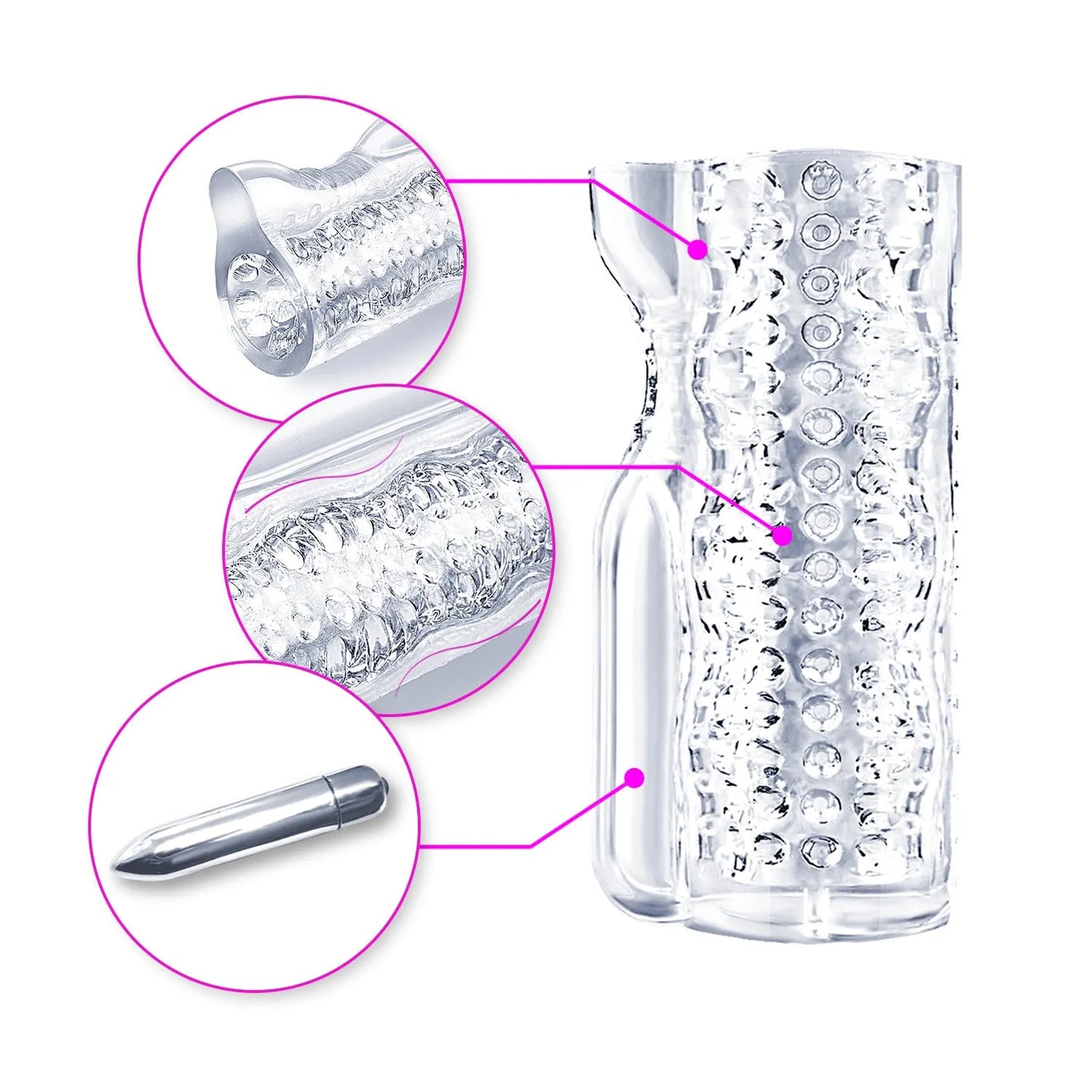 Transparent TPE male enhancement exerciser with turtle head design and seven vibration settings