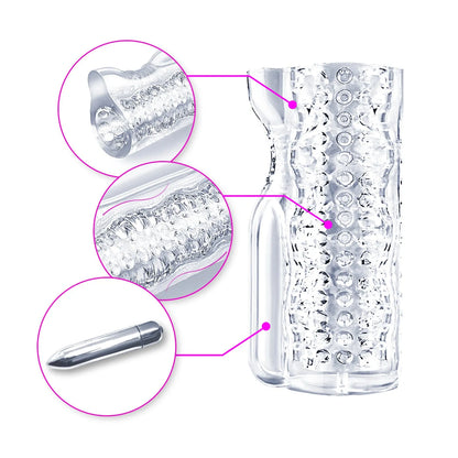 Transparent TPE male enhancement exerciser with turtle head design and seven vibration settings