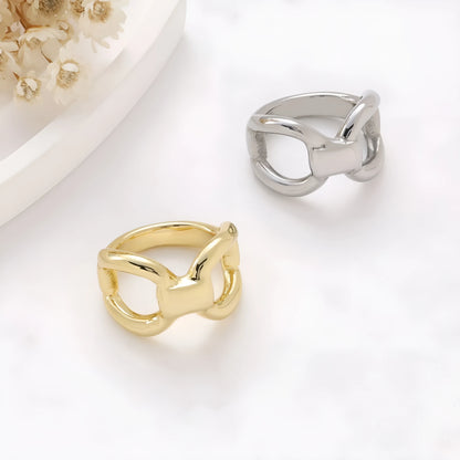 Women's titanium steel ring with hollow butterfly design and geometric pattern in gold colour
