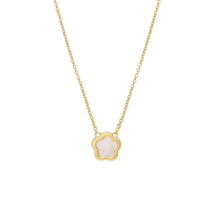 White mother-of-pearl shell flower necklace with gold or silver chain