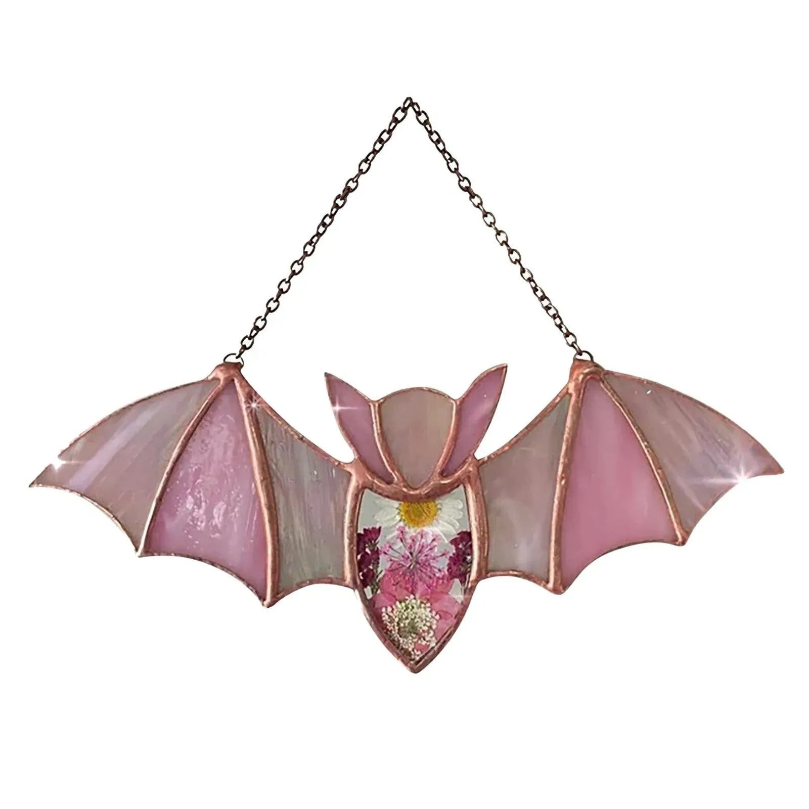 Acrylic bat-shaped wall pendant with modern art print, showing size and colour style options.