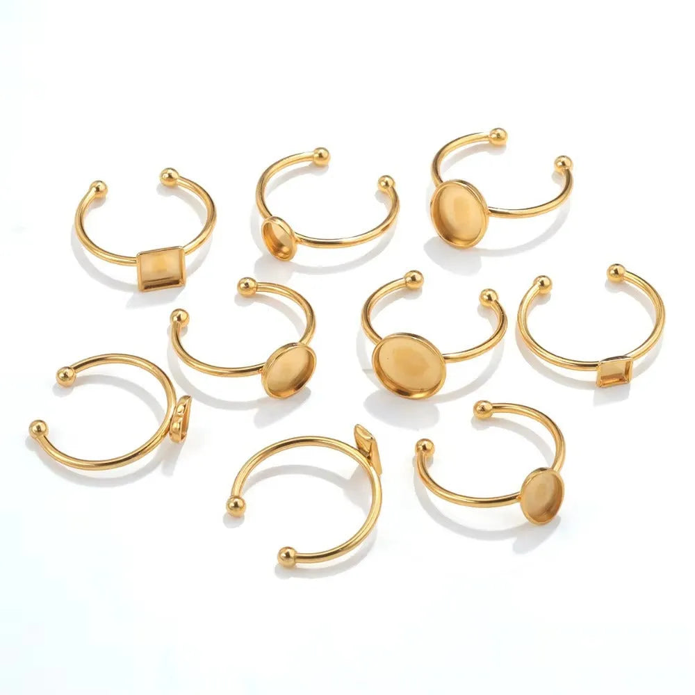 Golden electroplated stainless steel ring setting with totem pattern on ring holder