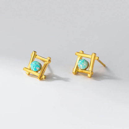 Women's geometric cross quadrangle stud earrings in sterling silver with gold or silver plating options