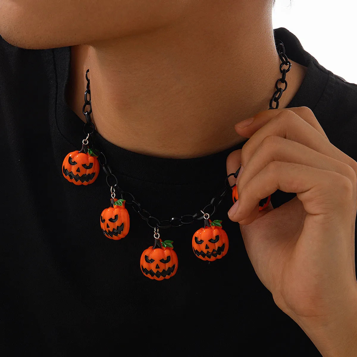 Halloween ghost pumpkin necklace with cartoon character acrylic pendant on regular chain, mixed colour 06705