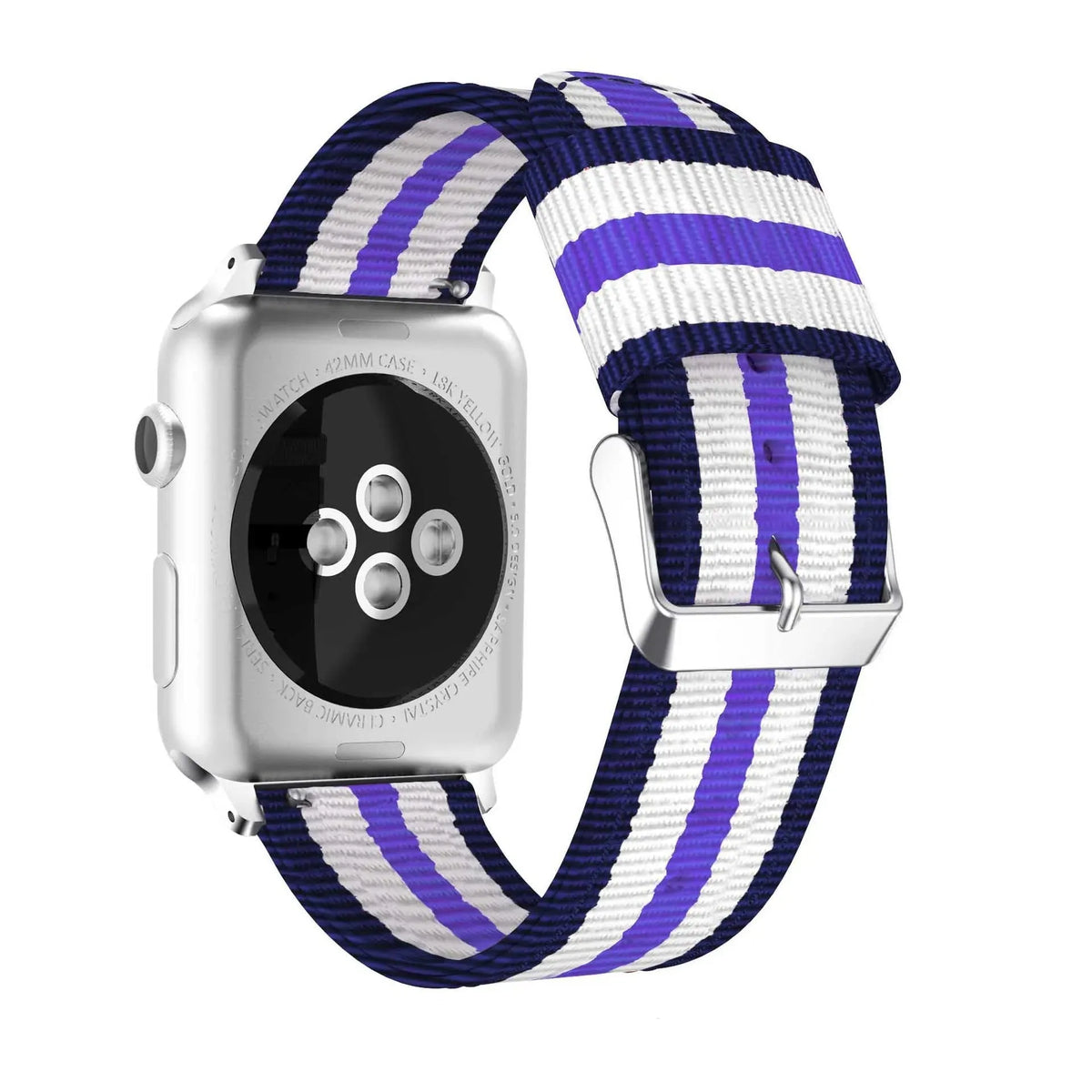 Split nylon watchband for Apple Watch in 38-49mm sizes with rainbow and striped colour options