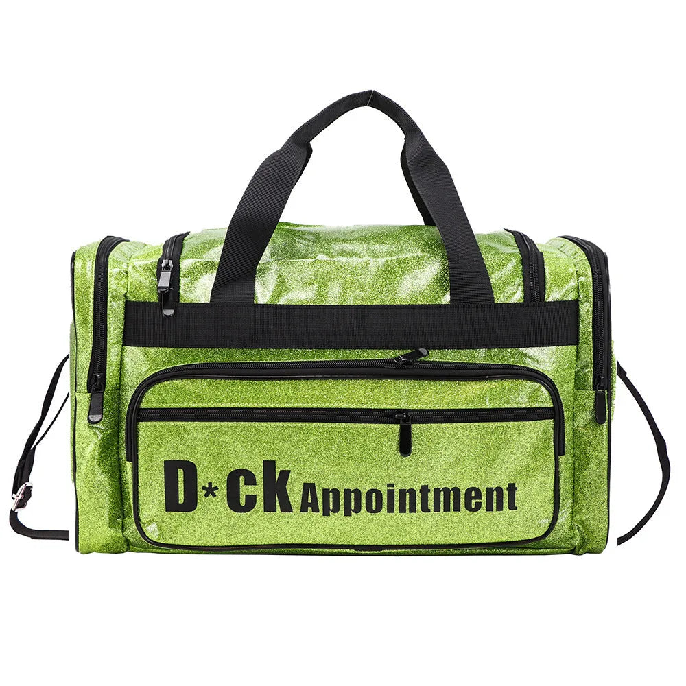 PU leather large sports handbag in blue with dimensions 48x26x22cm showing interior organisation